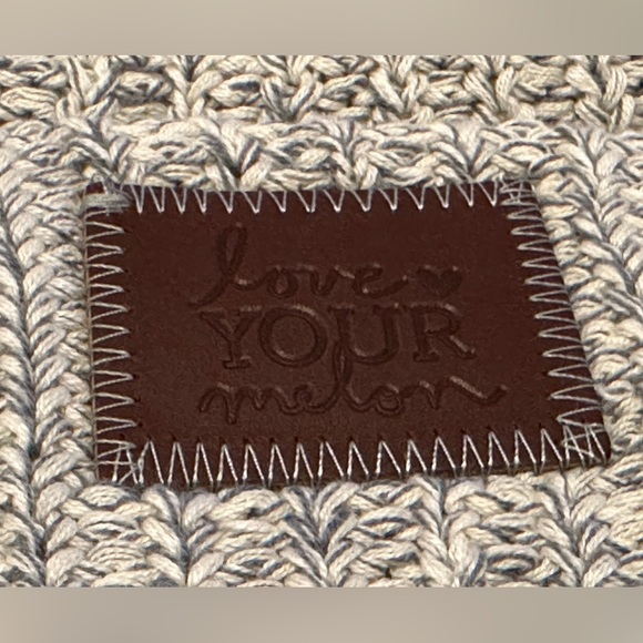 Light gray and white Love Your Melon cuffed beanie with brown patch - Picture 6 of 6